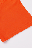 Camisetas con cuello en O de patchwork estampado de labios de calle de talla grande naranja