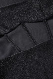 Zwarte sexy effen patchwork doorschijnende vierkante kraag eenstaps rokjurken