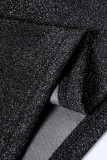 Черные сексуальные однотонные лоскутные прозрачные платья с квадратным воротником и юбкой в ​​один шаг