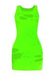 Vert Fluorescent Sexy Décontracté Solide Déchiré U Neck Vest Dress