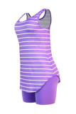 Chalecos con estampado de rayas casuales de moda púrpura O cuello sin mangas de dos piezas