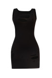 Black Sexy Casual Solid Ripped U Neck Vest Dress