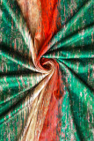 Красно-зеленый повседневный полосатый принт с принтом в стиле пэчворк с V-образным вырезом и комбинезонами больших размеров