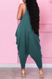 Army Green Sexy Casual Solid Backless Spaghetti Strap Regular Jumpsuits