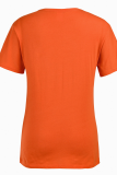 Camisetas tamanho grande laranja com estampa de patchwork e decote em bico