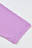 Светло-фиолетовые повседневные платья с круглым вырезом и принтом в стиле пэчворк