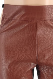 Burgundy Sexy Solid Hollowed Out Patchwork Zipper Straight High Waist Straight Solid Color Bottoms