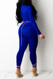 Blaue, sexy, einfarbige, ausgehöhlte, asymmetrische Patchwork-Jumpsuits (ohne Gürtel)