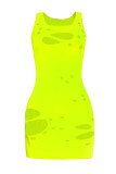 Fluorescerande Grön Sexig Casual Solid Ripped U-hals västklänning