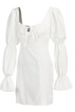 Vita sexiga solid volangklänningar med fyrkantig krage pennkjol