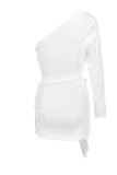 Blanc Sexy solide Patchwork asymétrique paillettes col asymétrique une étape jupe robes