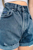 Schwarzgraue, lässig bedruckte Patchwork-Jeansshorts mit hoher Taille