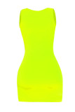 Robe jaune sexy décontractée solide à col en U déchirée