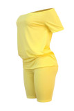 Amarelo Moda Casual Sólido Básico Plus Size Duas Peças
