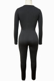 Zwart sexy effen uitgehold patchwork asymmetrische normale jumpsuits (zonder riem)