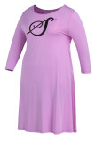 Светло-фиолетовые повседневные платья с круглым вырезом и принтом в стиле пэчворк