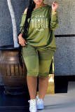 グリーン ファッション カジュアル プリント ベーシック 斜め襟 長袖 ツーピース
