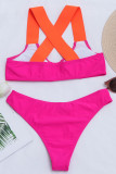 Rose Red Sexy Solid Patchwork Valentines Day Swimwears