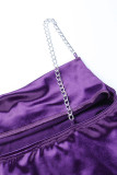 Púrpura Sexy Sólido Patchwork Draw String Chains Fold Spaghetti Strap One Step Falda Vestidos