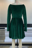 Green Casual Solid Patchwork V Neck A Line Dresses