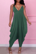Green Sexy Casual Solid Backless Spaghetti Strap Regular Jumpsuits