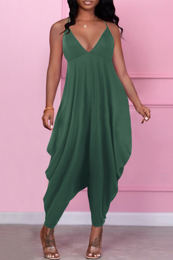 Groene Sexy Casual Solid Backless Spaghetti Band Regular Jumpsuits