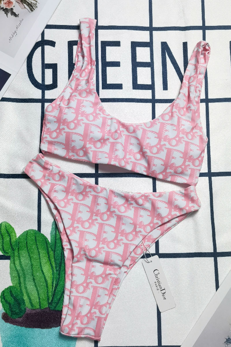 

Pink Fashion Sexy Letter Split Joint Swimwears