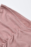 Pink Fashion Sexy Solid Backless Fold One Shoulder Ärmelloses Kleid Kleider