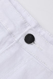 Белые модные повседневные однотонные рваные джинсы больших размеров