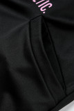 Черные модные повседневные базовые платья с круглым вырезом и длинным рукавом с принтом больших размеров