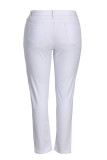 Jeans de talla grande rasgados sólidos casuales de moda blanca