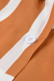 Abito a camicia con colletto alla rovescia con stampa di base di colore arancione alla moda casual Plus Size