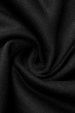 Macacão regular preto moda casual patchwork sólido com zíper