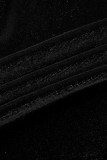 Vestidos de manga comprida de retalhos sexy moda preto transparente com decote em O