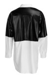 Black Fashion Casual Solid Patchwork Turndown Collar Shirt Dress
