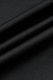 Schwarz Mode Casual Print Basic O-Ausschnitt Langarm Kleider in Übergröße