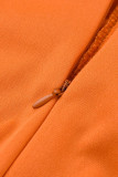 オレンジファッションセクシーなソリッドパッチワークバックレスワンショルダーノースリーブドレスドレス