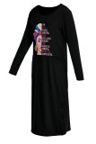 Бордовый модный повседневный принт с круглым вырезом и длинным рукавом Платья больших размеров