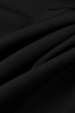 Черное модное повседневное однотонное платье-рубашка с отложным воротником и длинным рукавом с разрезом