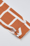 オレンジ ファッション カジュアル プラス サイズ プリント ベーシック ターンダウン カラー シャツ ドレス