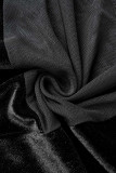 Zwarte mode sexy patchwork doorschijnende O-hals jurken met lange mouwen