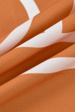 Oranje mode casual plus size print basic turndown kraag overhemdjurk