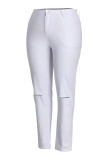 Белые модные повседневные однотонные рваные джинсы больших размеров