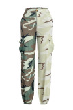 Pantalon taille haute décontracté imprimé camouflage vert mode patchwork