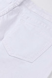 Jeans de talla grande rasgados sólidos casuales de moda blanca
