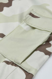 Moda verde casual camuflagem estampa patchwork calças regulares de cintura alta