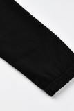 Black Fashion Casual Solid Patchwork Zipper Collar Regular Jumpsuits