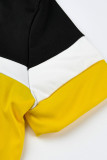 Желтый Мода Повседневная Пэчворк Основные О-образным вырезом С коротким рукавом Из двух частей