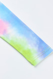 Blu polvere moda casual stampa tie-dye o collo manica lunga due pezzi