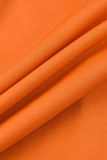 Оранжевое модное сексуальное однотонное лоскутное платье с открытой спиной на одно плечо и без рукавов платья